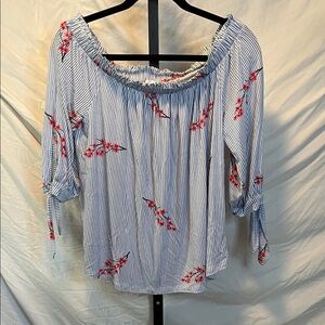 🌺NWT Olive & Oak Blue Striped Off-Shoulder Blouse (Bundled Price-Bin2)